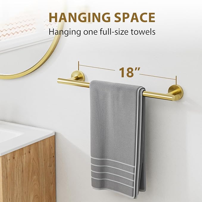 Luxbaro 18 Inch Brushed Gold Towel Bar, Thicken, Total Length 20-Inch | Towel Rack for Bathroom Wall, SUS304 Stainless Steel Towel Rod, Modern Home Decor