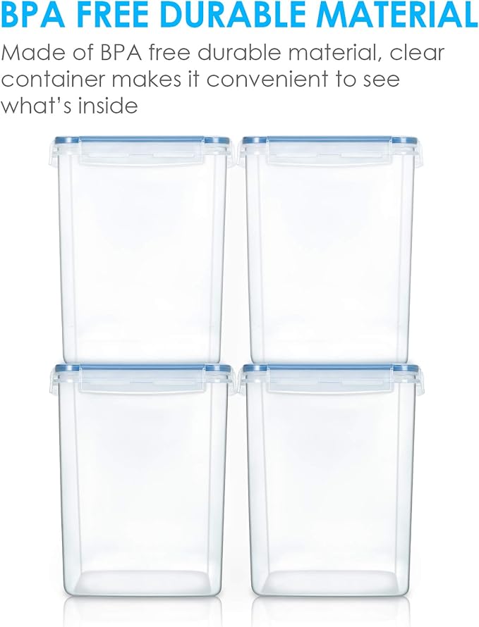 Vtopmart 5.2L Flour Sugar Storage Containers, 4 PCS, Blue | Airtight Seal, Multiple Sizes, BPA Free, Food Grade Material, Dishwasher Safe (Not Lids), 4 Measuring Cups and 24 Labels