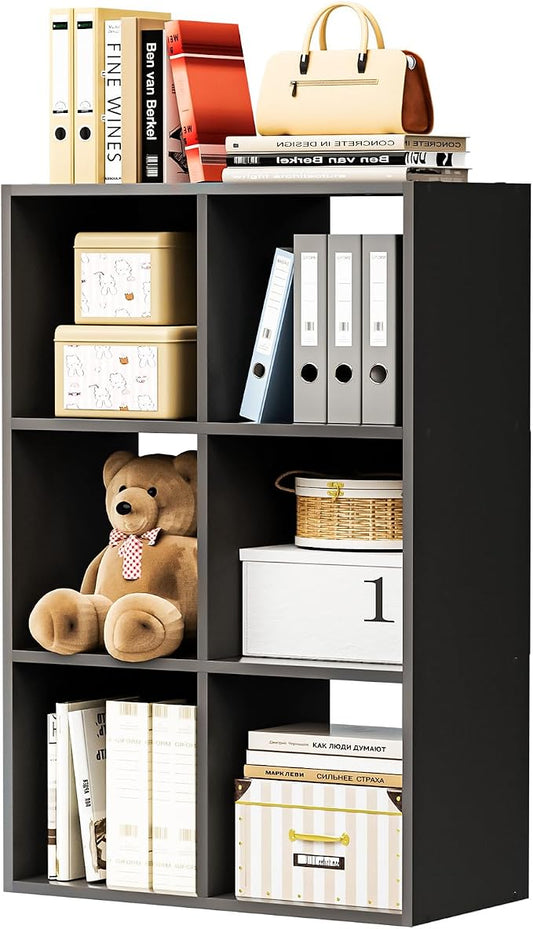COMHOMA 6 Wood Cube Storage Organizer with Open Back and Removable Back Panels, 11In Black Cube Storage Bookshelf, Cubicle Shelf Bookcase for Home Office Bedroom Living Room, Vertical or Horizontal