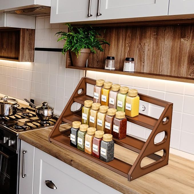 Spice Rack - Bamboo Wood Spice Rack Organization for Cabinet/Countertop - Brown