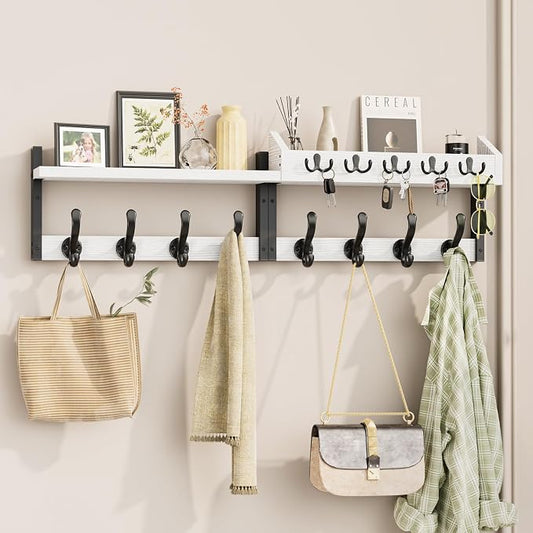 Evermagin 35" Coat Rack Wall Mount with Shelf for Entryway, White | Wall Mounted Coat and Key Rack with Hooks, Key Holder with Mail Organizer for Wall, Living Room, Mudroom, Bedroom