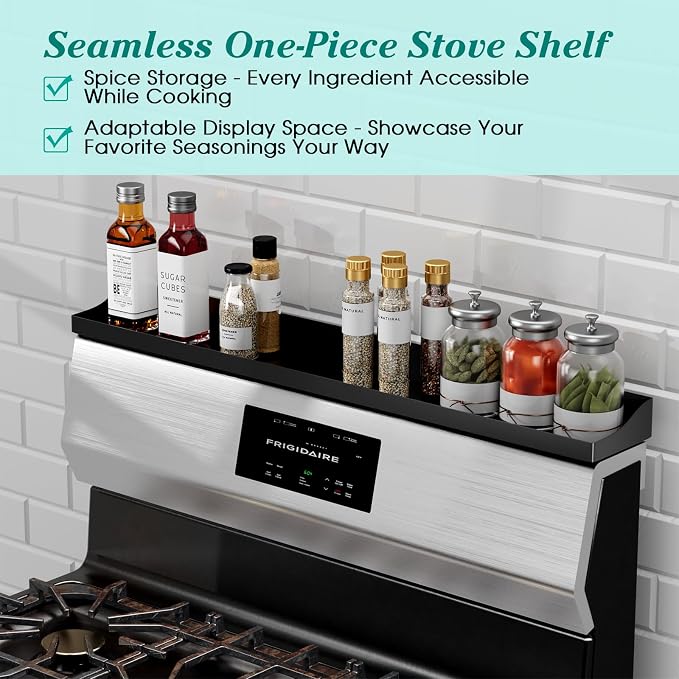 Foeacry 30" Magnetic Stove Top Shelf - Stainless Steel Magnetic Spice organizer for above the Over stove shelf kitchen small space solutions