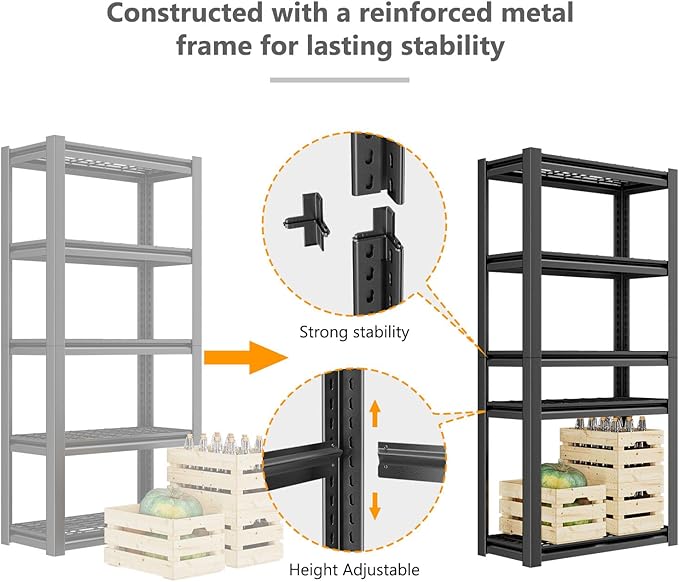 Heavy Duty Storage Shelving Unit (72" H x 35" W x 16" D) 2 Pack | Adjustable 5-Tier Metal Rack, Standing Utility Shelves, Garage, Basement, Pantry, Kitchen, Warehouse, 3000 lbs Capacity