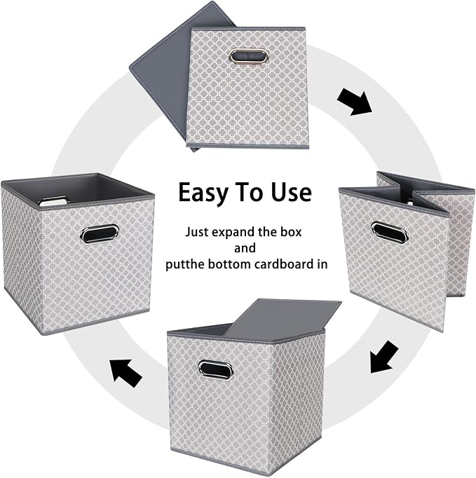 Black Foldable Storage Cubes Bins , Fabric Storage Box Cubes Organizer Baskets with Dual Handles for Home Organizer Grey Light