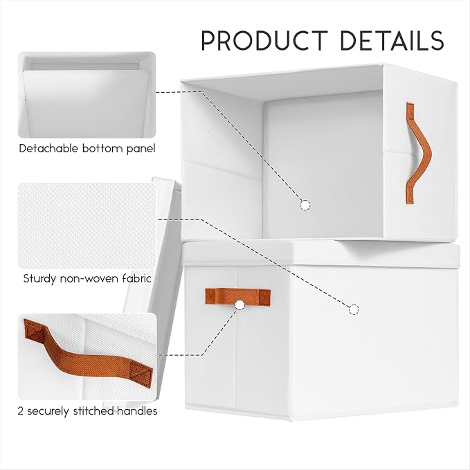 Homsorout Storage Bins with Lids - Large Fabric Closet Bins with Lid, 6 Pack Clothes Organizers and Storage, Collapsible Stackable Cube Basket for Home, Office, Dorm, White