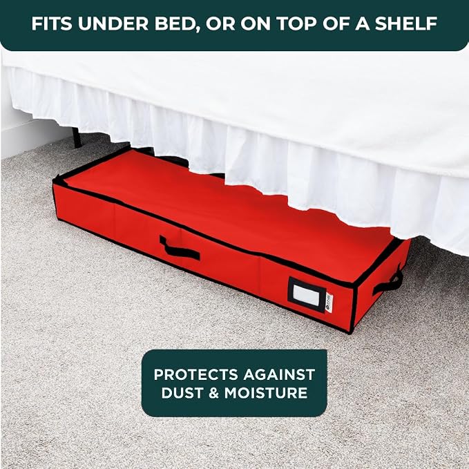 HOLDN’ STORAGE Premium Wrapping Paper Storage Container, Red/Black Trim | Durable 600D Tear-Proof, Fits 27 Rolls Gift Wrap, Extra Pockets for Ribbons & Bows, Underbed Storage