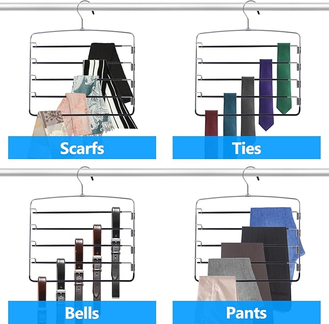 Pants Hangers 1 Pieces,5 Tier Closet Organizers and Storage Clothes Hanger,Hangers Space Saving with Swing Arm,Multiple Metal Hanger Clothes Organization for Pants Trousers Jeans Leggings Slacks