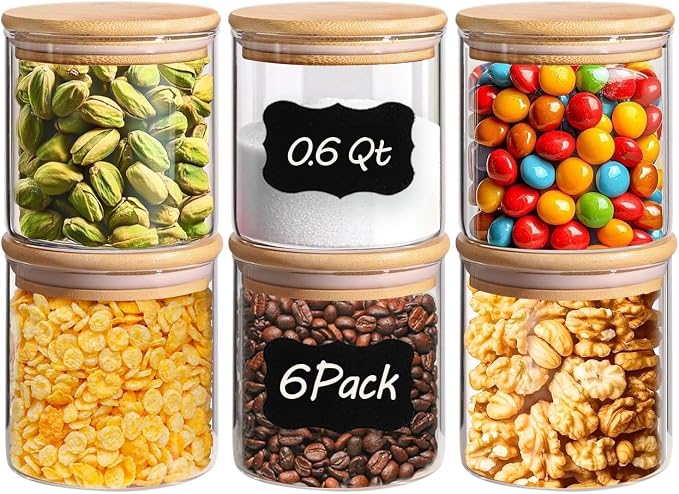 ComSaf Glass Storage Containers With Lids 0.6 Qt, 6 Pack Small Glass Jars | Small Glass Containers, Spice Jar 20oz, Snack Station Organization, Coffee Bar Organization, Size For Subpackage, BPA Free