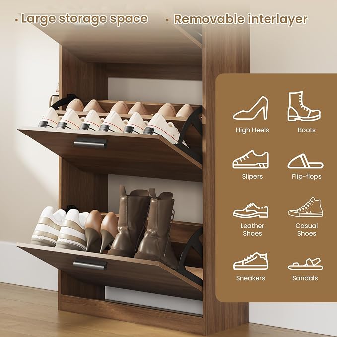 Shoe Cabinet Organizer with 3 Flip Drawers,Narrow Shoe Rack 23.6" W White | Freestanding shoe storage cabinet for entryway,foyer and hallway,slim design and space-saving flip drawers