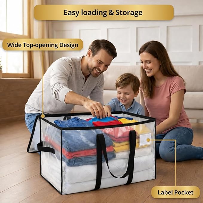 Comforter Storage Bags with Zipper and Handles (90L) - Extra Large Heavy Duty Moving Bags, Waterproof Blanket & Clothes Storage Bags, Foldable Under Bed Storage Totes for Bedding, Closet, College Dorm