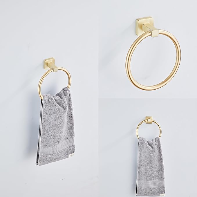 Brusehd Light Gold Bathroom Hardware Set 4 Pieces,Bathroom Accessories Set Stainless Steel Wall Mounted, Hand Towel Bar, Towel Ring, Robe Towel Hooks,Toilet Paper Holder,Towel Bar Set, 23.6 Inch…