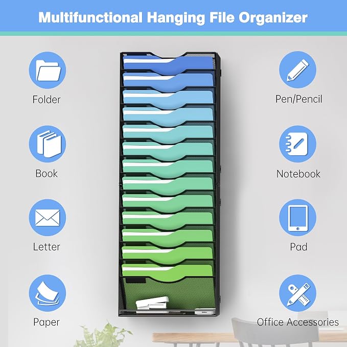 Kuntine.B Wall File Organizer Office Hanging Magazine Holder Wall File Organizer for Office Home