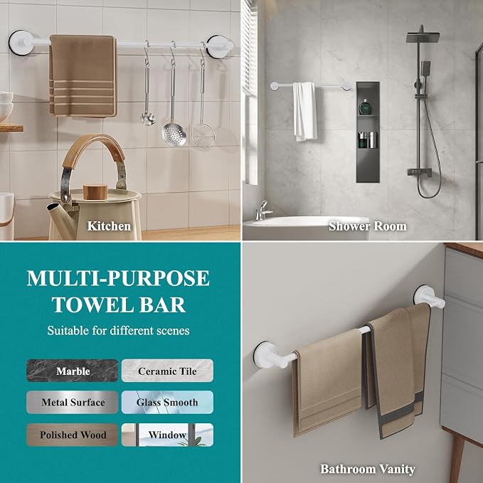 Towel Bar for Bathroom Wall,Adjustable 12~21 Inch Towel Racks for Bathroom Wall Mounted, Towel Holder for Glass Shower Door,Bathroom Accessories,Apparment Essentials,Home Decor-White