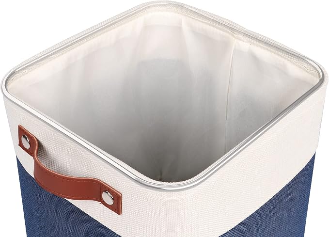 Univivi Fabric Cube Bins Set of 4 Storage Baskets with PU Handles for Home Closet Foldable Storage Bins (Blue, 10.5" x 10.5" x 11") | Hard Cardboard Bottom,Metal Frame,Foldable,PU Handles,Linen Closet Baskets for Shelves