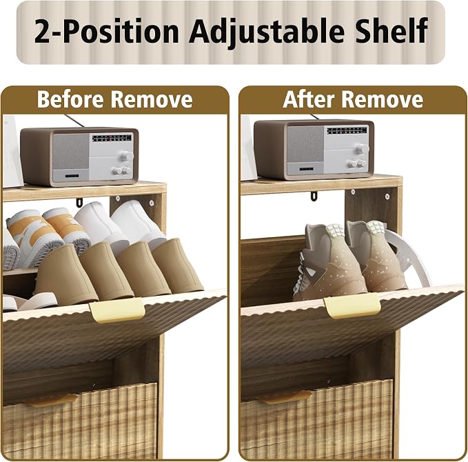 KIGOTY Narrow Shoe Storage Cabinet, Shoe Cabinet with 2 Flip Drawers, Freestanding Shoe Organizer with Legs for Entryway, Slim Shoe Rack Cabinet for Enterway (Yellow, 2 Flip Drawer)