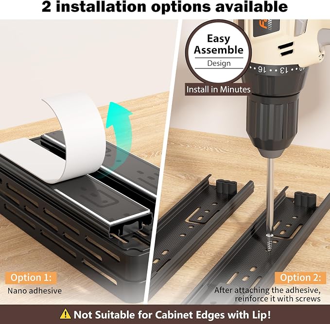 2 Pack Pull Out Spice Rack Organizer for Cabinet, Slide Out Spice Racks Organizer, Spice Cabinet Organizers, Cabinet Size Need:12'' Highx11'' Deepx5'' Wide,Hold 10 Spice Jar Each Tier-2Tier, Black