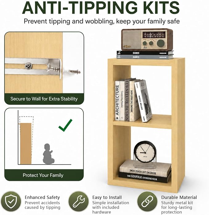CTESNE【Wooden 2 Cube Storage Organizer Shelf with Anti-Tipping Kits, Horizontal and Vertical Dual-use Standing Open Bookshelf（Oak 13in）