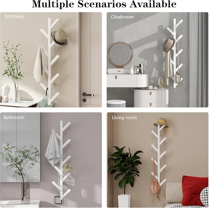 Vlush 2Pack Wall Mounted Coat Rack - 9 Hooks, Modern Metal Design, for Hats, Coats and Bags - Suitable for Entryways and Bedrooms - White (37.9" Height)