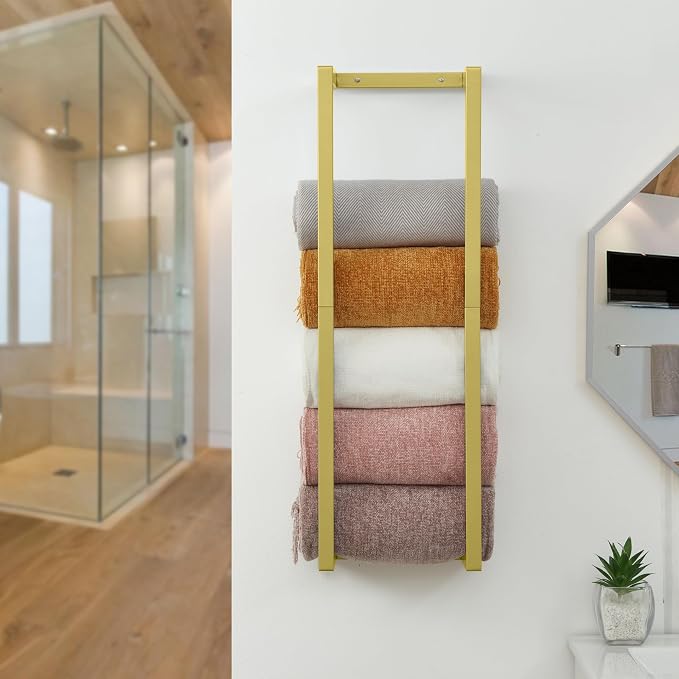 Towel Rack for Rolled Towels, Towel Rack for Bathroom,Wall Mounted Metal Bathroom Organizer, Bath Towel Holder Wall for Modern Small Space Bathroom Towel Storage