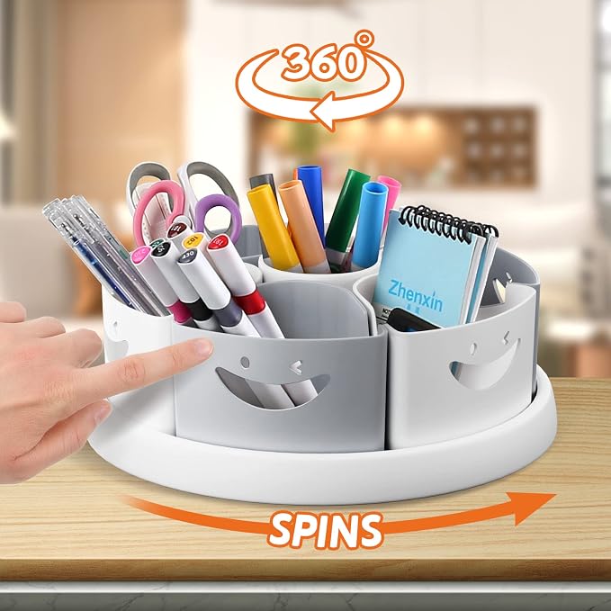MeCids Art Supply Organizer Rotating Desk Organizer Pen Holder (10 IN) | 360 Rotating Storage Organizer Desk Organizers Pen Holder Lazy Susan Caddy with Removable Bins for Home School Art Supply