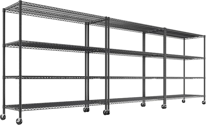 REIBII 55.52''W Storage Shelves 2480LBS Wire Shelving Unit with Wheels Heavy Duty Metal Shelves for Storage Adjustable Garage Storage Rack Pantry Shelf,75.62" H X 55.52''W X 24.02" D,3PCS