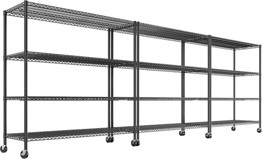 REIBII 55.52''W Storage Shelves 2480LBS Wire Shelving Unit with Wheels Heavy Duty Metal Shelves for Storage Adjustable Garage Storage Rack Pantry Shelf,75.62" H X 55.52''W X 24.02" D,3PCS