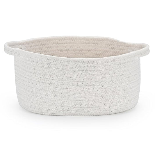 Happyiren Medium Woven Cotton Rope Basket, Empty DIY Gift Basket for Burr | Great for Baby Shower, Birthday & Decor, Cute Decorative Storage Organizer, 13" x 8" x 6"