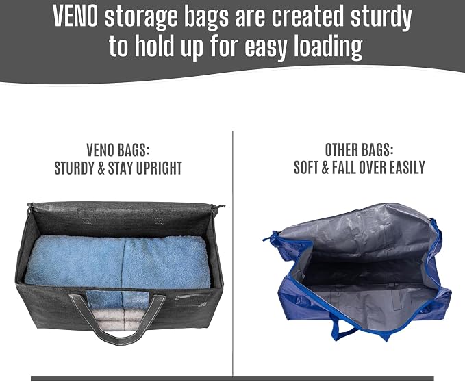 VENO Moving Bags, Wide Open Top, Clear Window, Gray, 4 Pack | Moving boxes Alternative, Heavy Duty, Storage Bags, Clothes and Comforter Storage, Packing Supplies, College Dorm Essentials