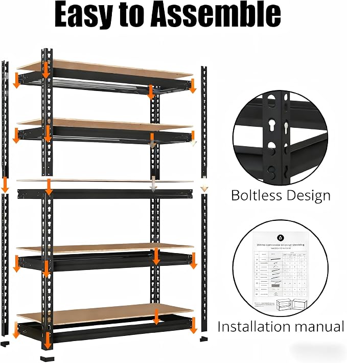Storage Shelving Unit, 5-Tier Adjustable Metal Storage Shelves, 30" L x 12" W x 60" H Heavy Duty Garage Storage Shelves for Kitchen Pantry Basement Bathroom Laundry
