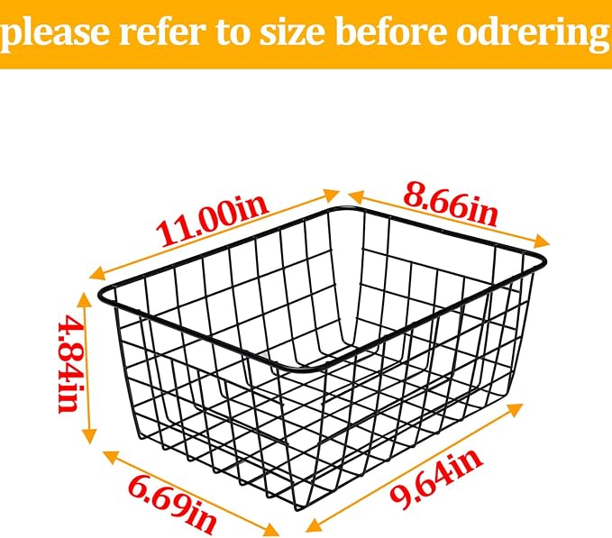 LeleCAT Wire Baskets with Handles Wire Storage Organizer Bin Baskets, Pantry, Closets, Bedrooms - Set of 2（Black）