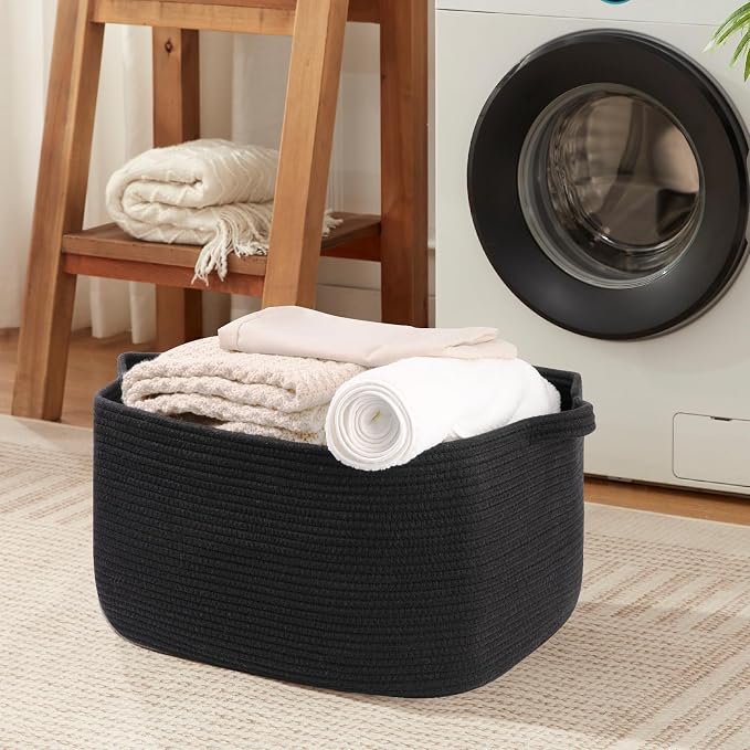 OIASKET 70L Large Blanket Basket, 21.6" x 16.9" x 11.8" Woven Storage Basket for Living Room, Nursery Blanket Storage for Toys, Towels, Dirty Clothes (Black)