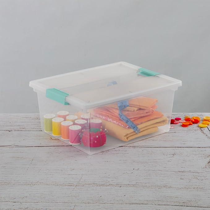 Sterilite Clip Box, Stackable Clear Plastic Bins- Deep, 12-Pack | Storage Containers with Latching Lids for Writing, Arts or Crafts Supplies - Home, Office, Classroom & Workshop Organization