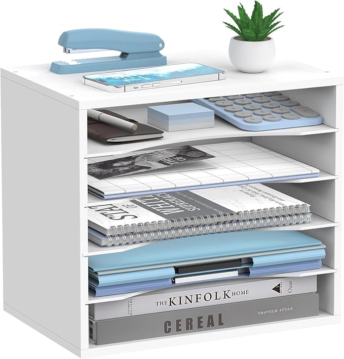 5-Tier Paper Organizer for Desk, Adjustable Mail Organizer, White | 5-Tier Paper Organizer and Mail Organizer for Desk with Adjustable Shelves for Letter Size Files Folders and Office Supplies