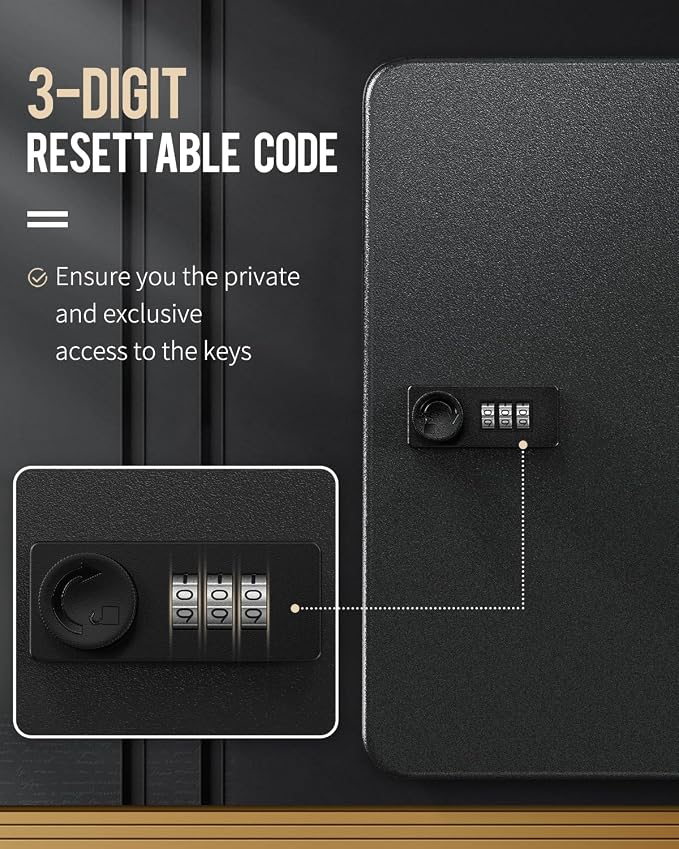 Uniclife 60 Position Key Cabinet with Combination Lock Resettable Black Digital Security Storage Box Steel Key Organizer with Colorful Key Tag Labels Stickers and Hooks
