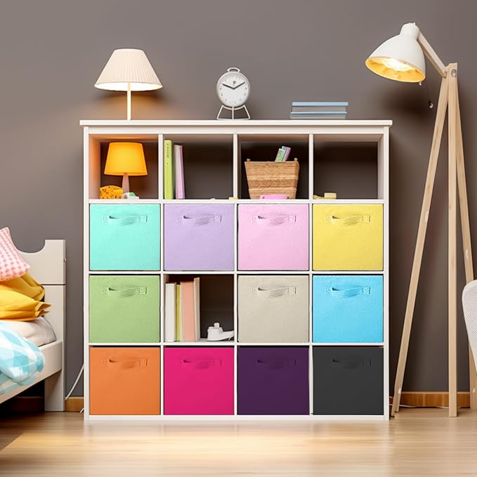 ShellKingdom Storage Bins, Foldable Fabric Storage Cubes And Cloth Storage | Storage Organizer For Closet And Toys, 10.5x10.5x11 INCH, 6 Pack (Mint Green+Orange+Yellow)