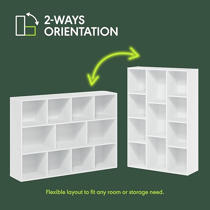 Furinno LUDER Book Shelf, 11-Cube Bookshelf, Reversible Bookcase, 9.4 x 29.1 x 41.7, Easy Assembly, for Living Room, Bedroom, Home Office, White