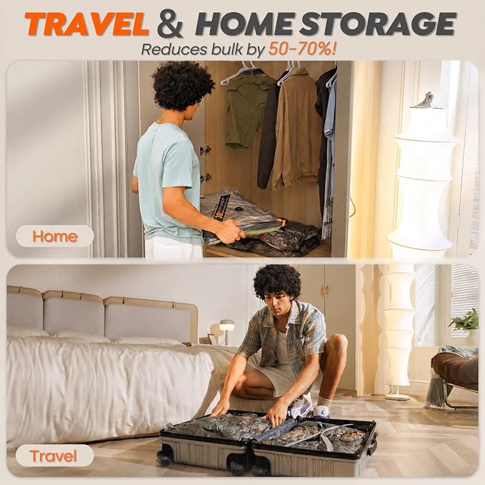 Rechargeable Wireless Pump Travel Storage Bags Set - 15 Pack Medium Size Vacuum Bags for Travel & Home, Space-Saving Compression Packing for Clothes, Blankets & Bedding