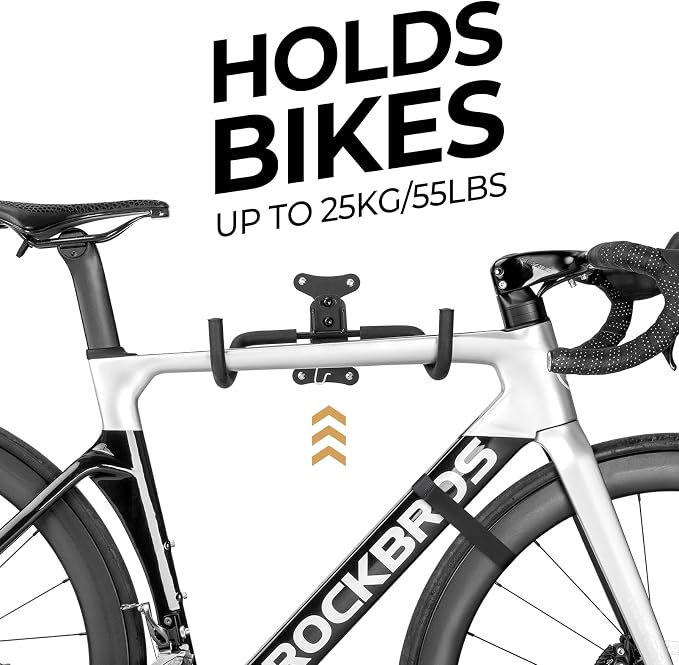 ROCKBROS Horizontal Bike Wall Mount with 55lb Capacity,Adjustable | Heavy-Duty Steel,Universal fit for Most Road,Mountain Bike,Quick Installation