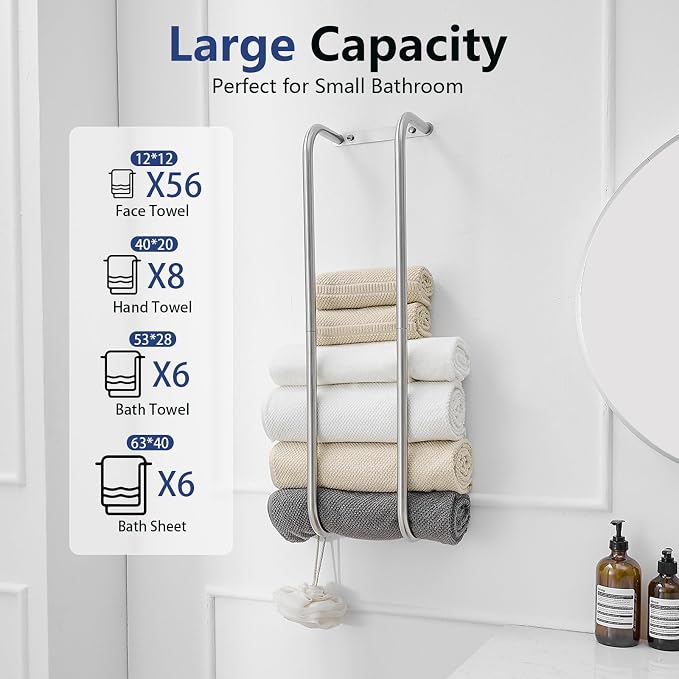BWE Brushed Nickel Towel Racks for Bathroom Wall Mounted for Rolled Towels | Bathroom Towel Rack Storage Stainless Steel Vertical Towel Holder Bathroom Organizer Space Saving for Bedrooms Hotels