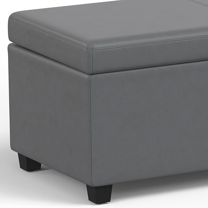 SIMPLIHOME Avalon 60" Wide Fabric Storage Ottoman in Midnight Black | Contemporary lift-top ottoman with high-density foam; rectangle storage bench or coffee table for living room or entryway.