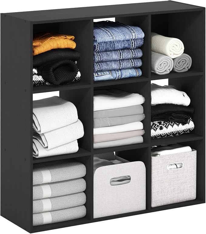 Furinno PELLI Closet Organizers and Storage, 9-Cube Closet Organizer, Open Shelf Closet Storage, for Wardrobe, Bedroom, Living Room, Americano