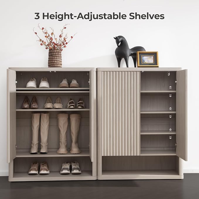 SICOTAS Shoe Cabinet 44 inch Tall Fluted Shoe Cabinet with Doors & 4 Shelves Wooden Large Hidden Shoe Storage Organizer Modern Free Standing 6-Tier Cabinet for Entryway Living Room Closet