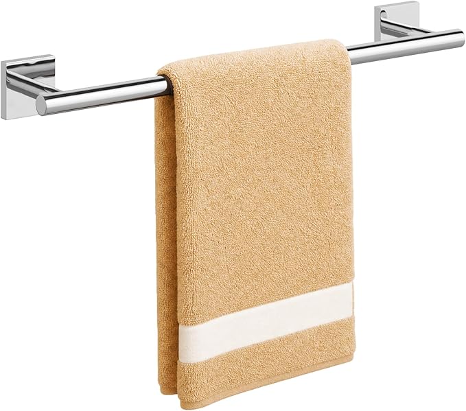 Polished Chrome Towel Bar, 18 Inch Towel Racks for Bathroom | Thicken 304 Stainless Steel Towel Holder with Square Base, Towel Rod Wall Mounted, Modern Home Decor (Total Length 20 Inch)