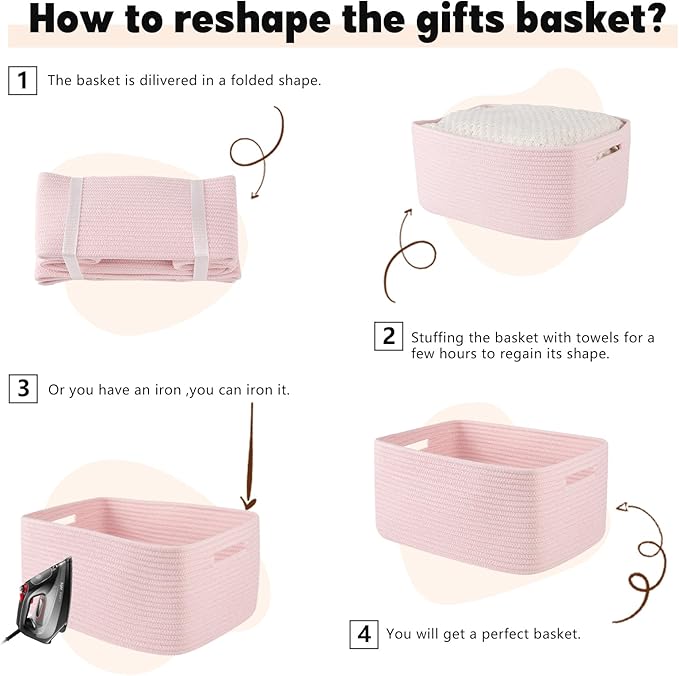 OIAHOMY Storage Basket for Shelves, Closet Cube Storage Bins Baskets for Clothes Blanket Towels, Baby Nursery, Toy Baskets Box, Woven Rope Basket, 15.75 * 11.81 * 7.09 IN, 2 Packs Mixed Pink