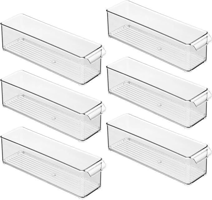 iDesign Stackable Fridge Storage Bin with Handle, Set of 6, Clear | Ideal for Fridge and Freezer, Made in USA