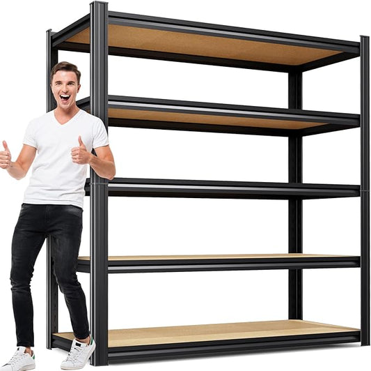 71"H x 45.6"W Heavy Duty Garage Shelving, 5-Tier Adjustable Metal Storage Shelves, Utility Steel Storage Rack for Garage, Warehouse, Pantry, Basement, Industrial & Workshop Organization,17.7"D