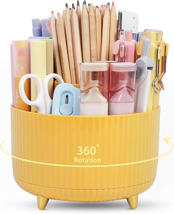 SKYDUE 360 Degree Rotating Desk Organizer, Dual-Purpose Pencil Pen Holder, Rotating Desk Pen Organizer with 5 Slots, Pencil Cup for Office, School, Home
