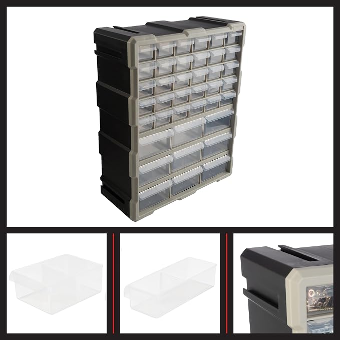 Stalwart 39-Drawer Plastic Small Parts Organizer, Black | Desktop, Tabletop, or Wall Storage Drawers for Organizing Hardware, Crafting Supplies, Garage, or Classroom