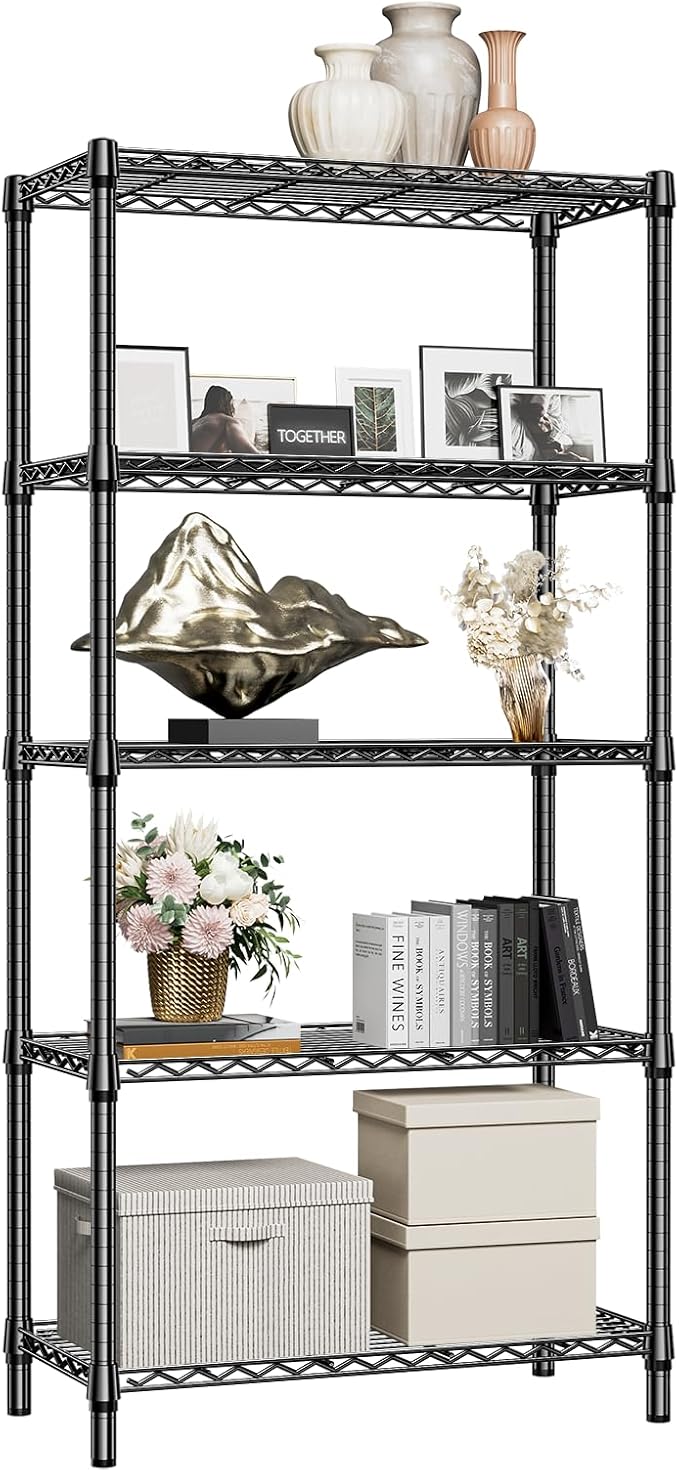 M MZG 1250 lbs 5 Tier Shelf Metal Storage Shelves Shelving Wire Rack Heavy Duty Closet Organizers for Garage Kitchen Bathroom Laundry Black 15.7" D x 33.5" W x 68.5" H