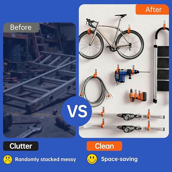 Heavy Duty Wall Hooks, Garage Storage Utility Hooks, Steel Wall Mount Hanger, Tool Organizer Hose Hanger Steel U Hooks for Garage & Garden (4, Orange)